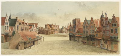 30315 Gezicht op de Neude te Utrecht uit het zuiden met het houten wachthuis van de soldaten, links het ...